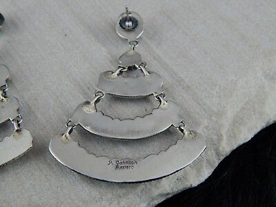 Navajo Turquoise & Sterling Silver Earrings  - P. Johnson - High Lonesome Trading
