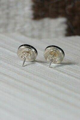 Zuni Jet & Sterling Silver Earrings - Johnson Laweka - High Lonesome Trading