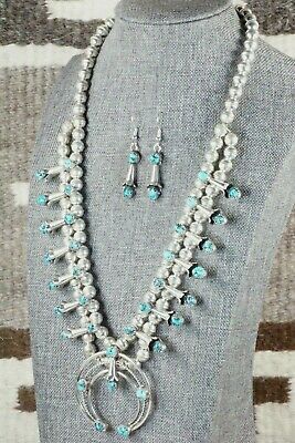 Turquoise & Sterling Silver Squash Blossom & Earrings - Phil Garcia