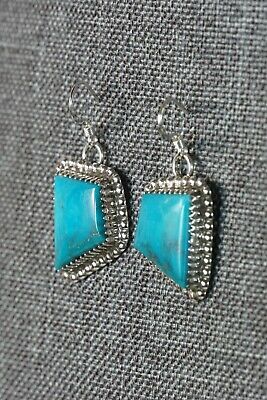 Navajo Turquoise & Sterling Silver Earrings - Alvin Joe - High Lonesome Trading