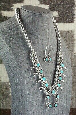 Turquoise & Sterling Silver Squash Blossom and Earrings - Phil Garcia