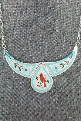 Inlay Turquoise, Coral & Sterling Silver Necklace - Derrick Edaakie