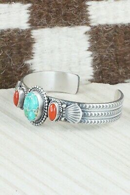 Turquoise, Coral & Sterling Silver Bracelet - Michael Calladitto