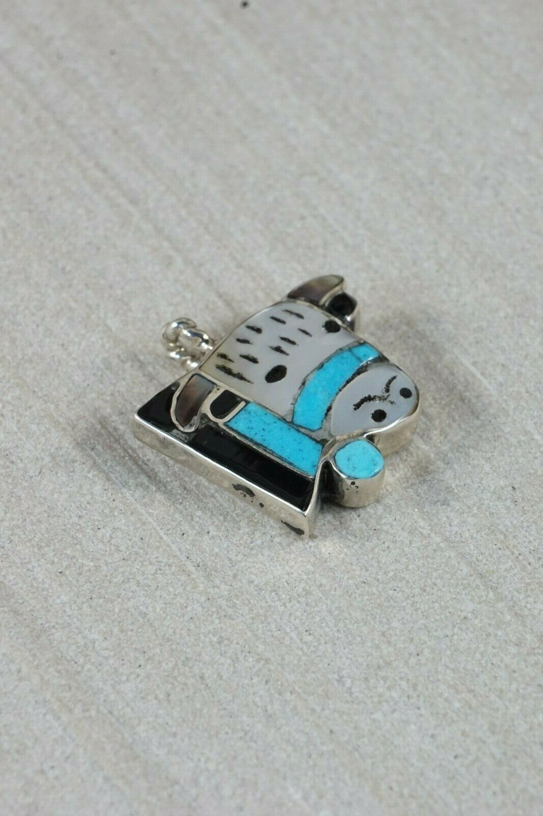 Zuni Turquoise & Mother of Pearl Sterling Silver Cow Pendant - Robbie Zunie - High Lonesome Trading