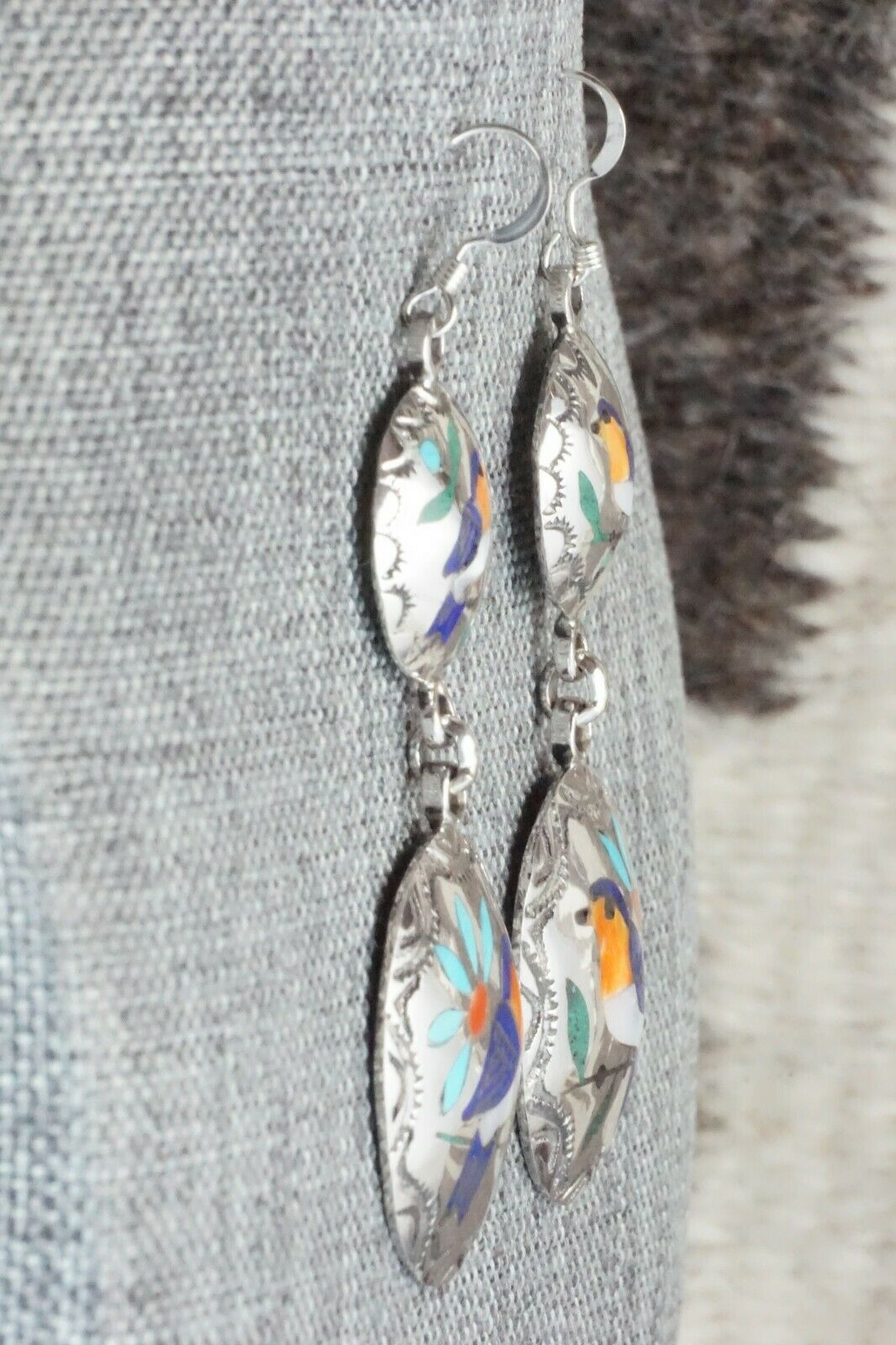 Multi Stone & Sterling Silver Earrings - Quintin Quam Sr.