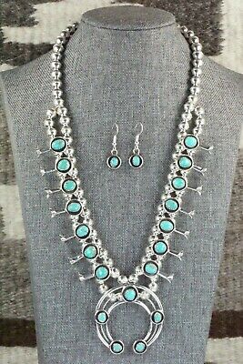 Turquoise & Sterling Silver Squash Blossom and Earrings - Phil Garcia