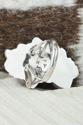 Turquoise, Coral & Sterling Silver Ring - Harry Yazzie - Size 7.5