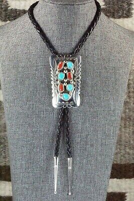 Turquoise, Coral & Sterling Silver Bolo Tie - Wilbert Muskett Sr.