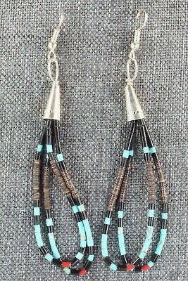 Turquoise, Shell, Jet & Sterling Silver Earrings - Esquipula Tenorio