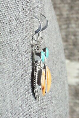 Turquoise, Spiny Oyster & Sterling Silver Earrings - Gary Shorty