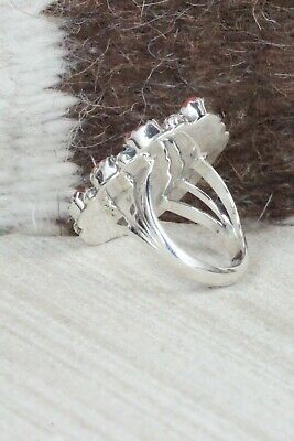 Turquoise & Coral Sterling Silver Ring - Roberta Begay - Size 5.5