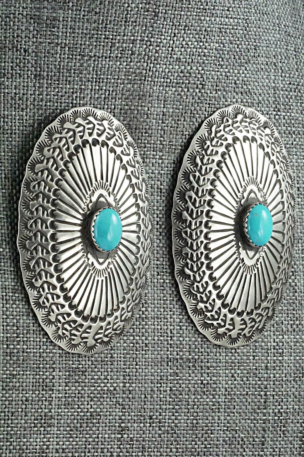 Turquoise & Sterling Silver Earrings - Leander Tahe