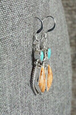 Turquoise, Spiny Oyster & Sterling Silver Earrings - Gary Shorty