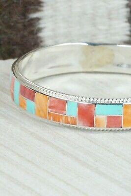 Turquoise, Spiny Oyster & Sterling Silver Bangle Bracelet - Ricky Booqua - High Lonesome Trading