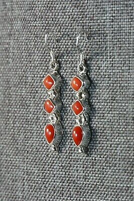 Navajo Coral and Sterling Silver Earrings - Robert Martinez - High Lonesome Trading