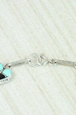 Turquoise, Onyx & Sterling Silver Heart Link Bracelet - Velda Nastacio