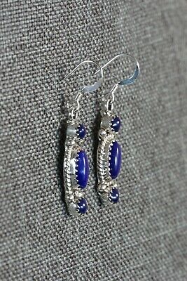 Navajo Lapis and Sterling Silver Earrings - Harris Largo - High Lonesome Trading