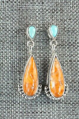 Spiny Oyster, Turquoise & Sterling Silver Earrings - Verley Betone
