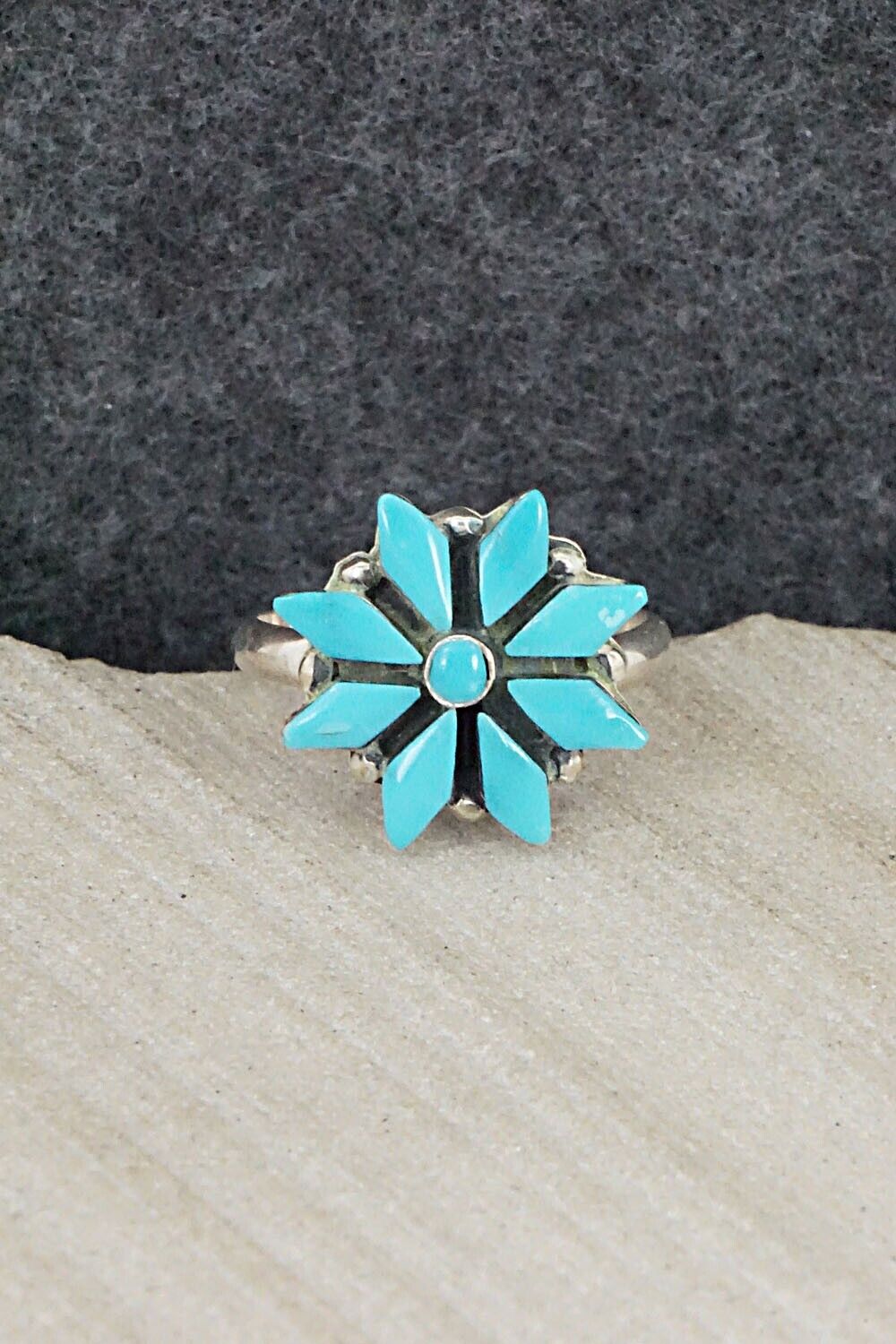 Turquoise & Sterling Silver Ring - Rose Kanteena - Size 6.75