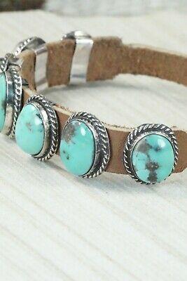 7 Stone Turquoise, Sterling Silver and Leather Bracelet - Jimmy Emerson - High Lonesome Trading