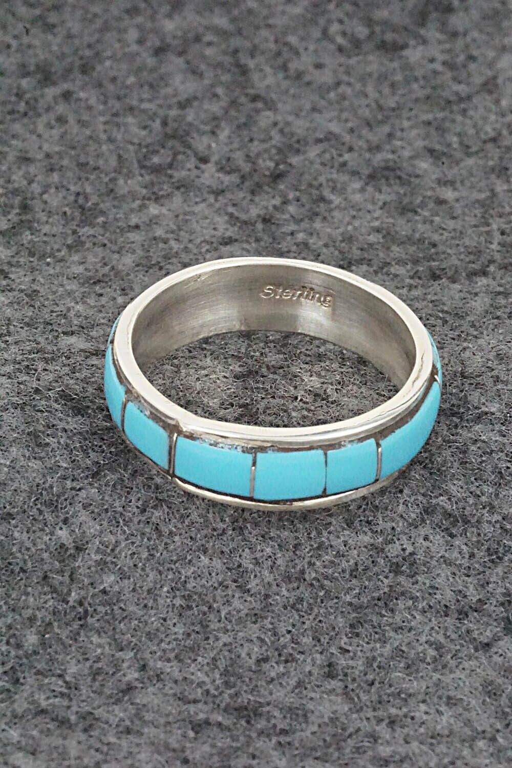 Turquoise & Sterling Silver Inlay Ring - Zenia Kyustewa - Size 11
