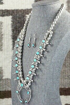 Turquoise & Sterling Silver Squash Blossom and Earrings - Phil Garcia