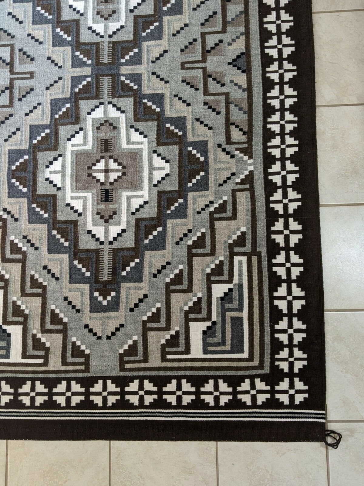 Navajo Two Grey Hills Handwoven Rug - 7ft x 4ft - Mary Yazzie