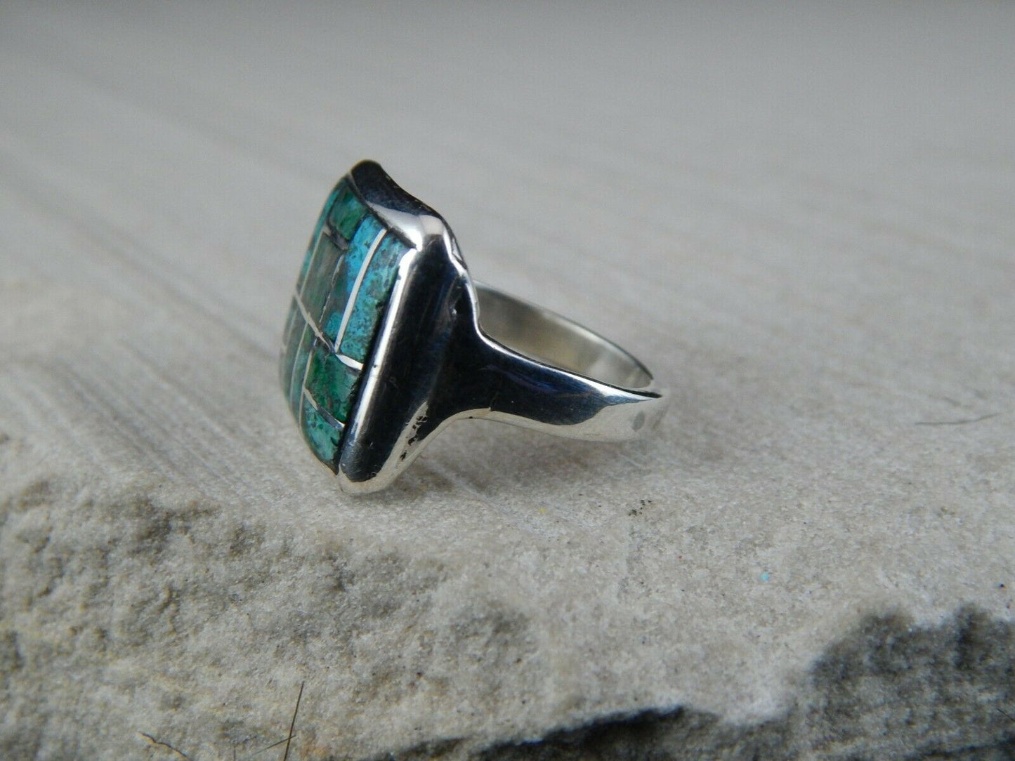 Zuni Chryscolla and Sterling Silver Ring - Ernest Mackel - Size 7.75 - High Lonesome Trading