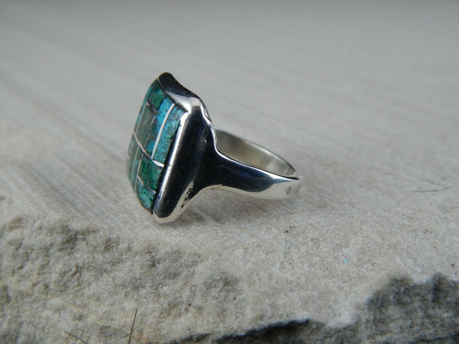 Zuni Chryscolla and Sterling Silver Ring - Ernest Mackel - Size 7.75 - High Lonesome Trading