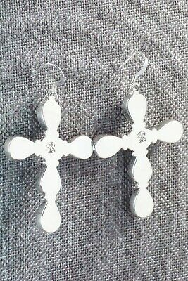 Spiny Oyster, Turquoise & Sterling Silver Cross Earrings - Navajo - High Lonesome Trading