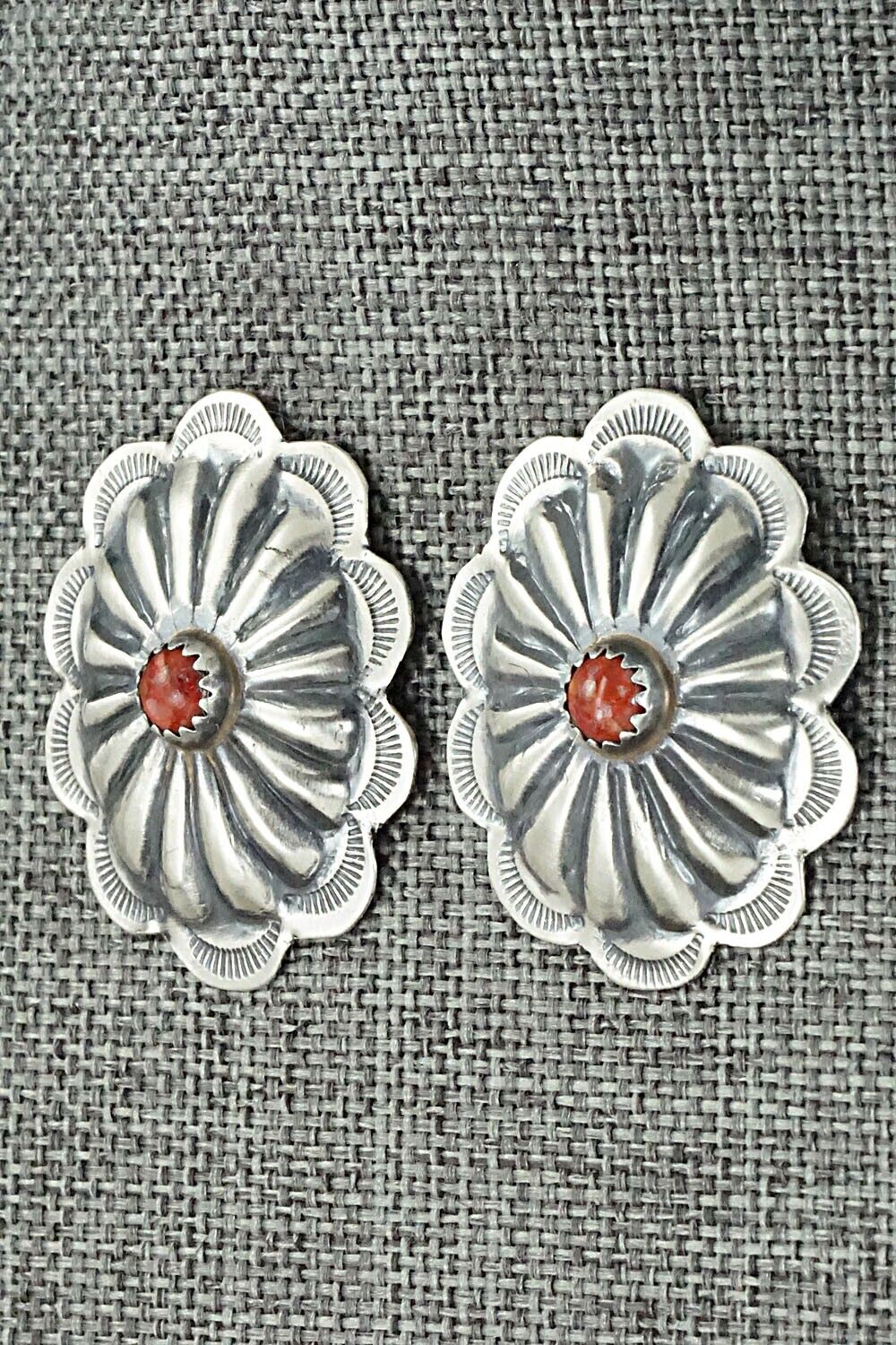 Spiny Oyster & Sterling Silver Earrings - Joan Begay