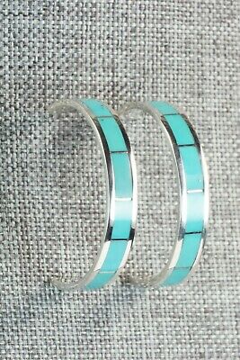 Turquoise & Sterling Silver Hoop Earrings - Joann Peina