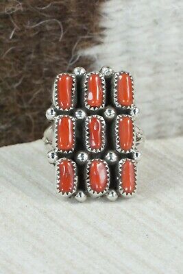 Coral & Sterling Silver Ring - Priscilla Reeder - Size 8.5