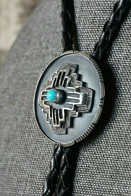 Navajo Turquoise and Sterling Silver Zia Bolo Tie - Daniel Benally - High Lonesome Trading