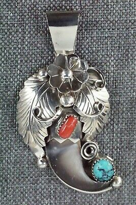 Turquoise, Coral and Sterling Silver Pendant - Jerry Thompson