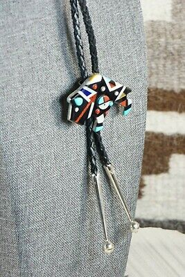 Zuni Buffalo Multi Stone Inlay Bolo Tie - Ernie Ohmsattie - High Lonesome Trading