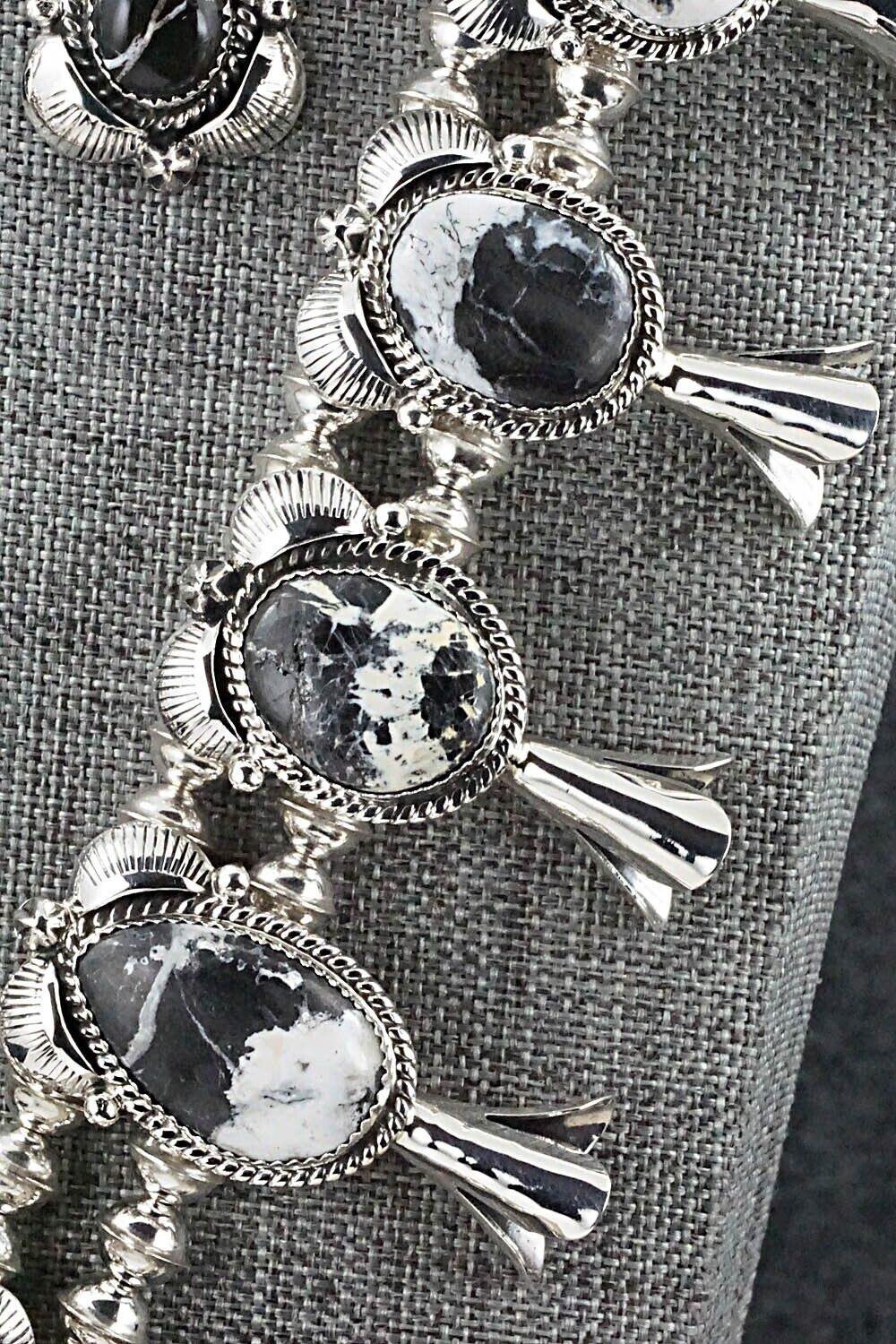 White Buffalo & Sterling Silver Squash Blossom Set - Vernon Johnson