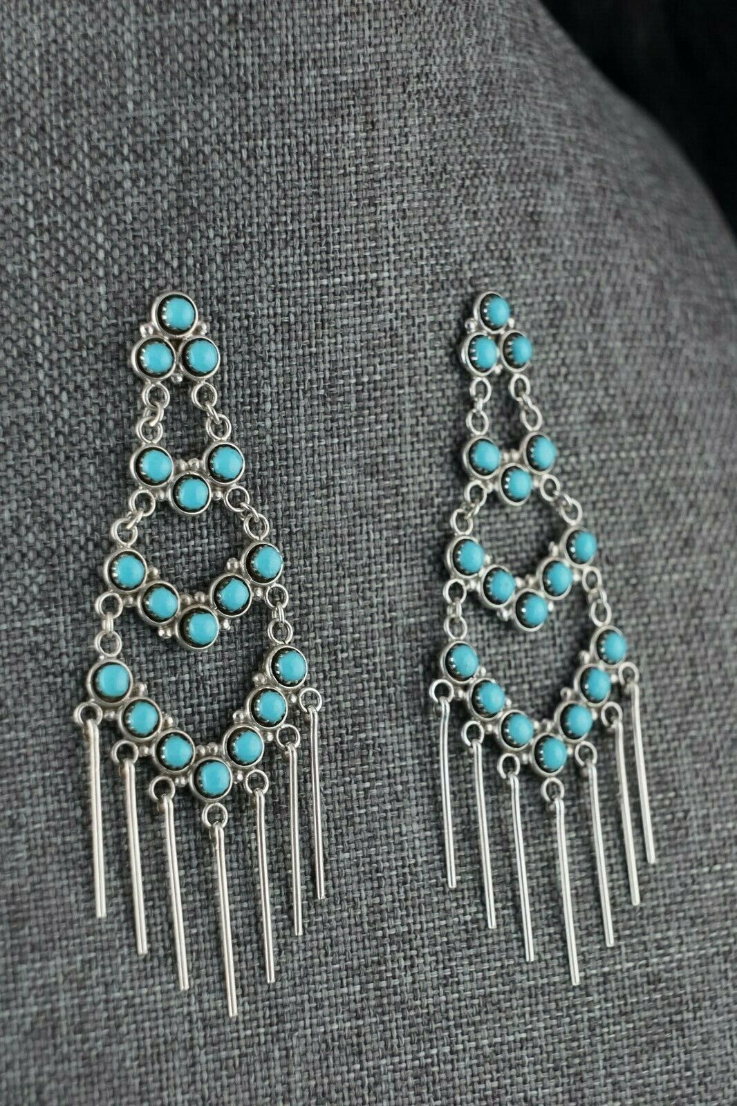 Zuni Turquoise and Sterling Silver Earrings - Dixie Booqua - High Lonesome Trading