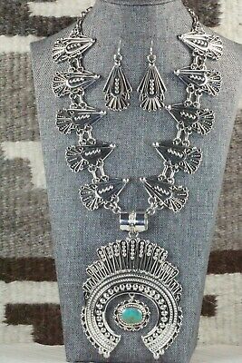 Turquoise & Sterling Silver Squash Blossom and Earrings - Lorena Nez