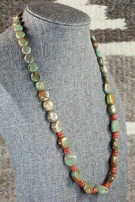 Turquoise, Coral & Sterling Silver Necklace - Navajo