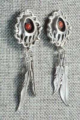 Coral and Sterling Silver Earrings - Navajo