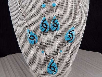 Zuni Sterling Silver & Turquoise Necklace & Earring Set - Amy Wesley - High Lonesome Trading