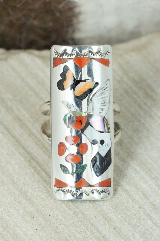 Multi Stone Inlay & Sterling Silver Ring - Quintin Quam Sr - Size 6.75