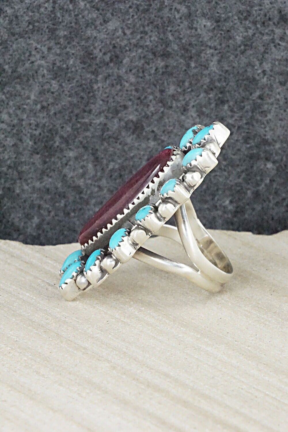 Turquoise, Spiny Oyster & Sterling Silver Ring - Tom Lewis - Size 6.5