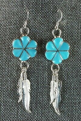 Zuni Turquoise & Sterling Silver Flower Earrings - Jonathan Besselente