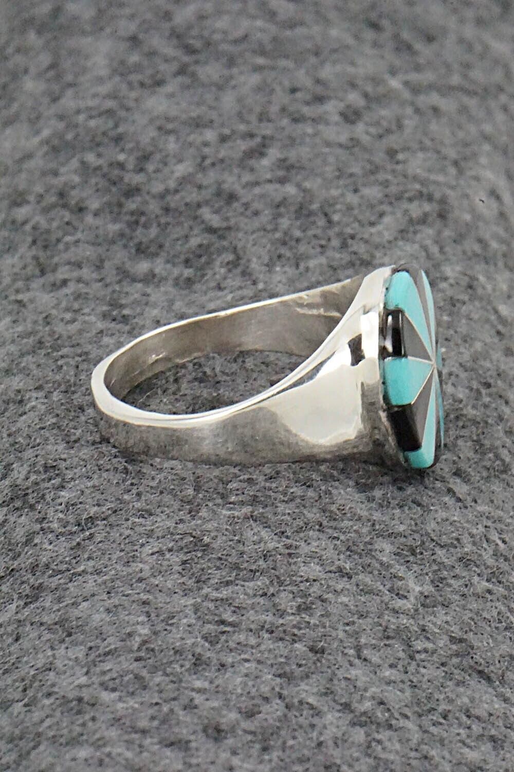 Turquoise, Onyx & Sterling Silver Ring - Johnson Laweka - Size 10.5