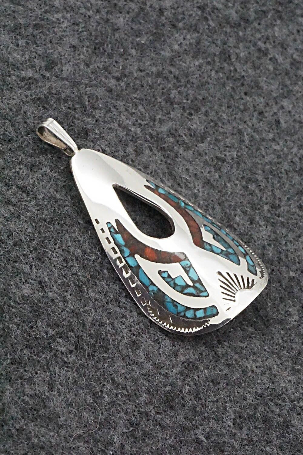 Turquoise, Coral and Sterling Silver Pendant - Jolene Yazzie