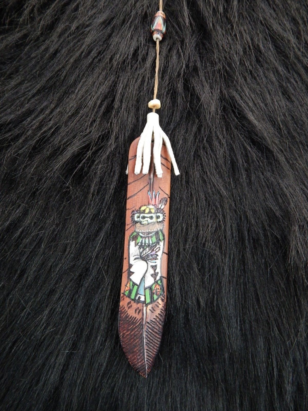 Zuni Painted Carved Wood Feather -  Narren Bowannie - High Lonesome Trading