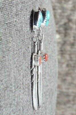 Turquoise, Coral & Sterling Silver Earrings - Sharon McCarthy