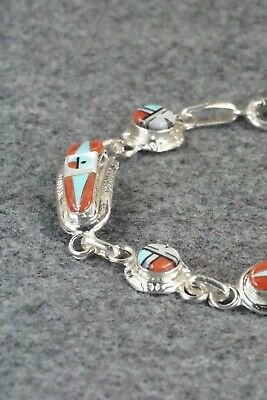 Coral, Turquoise & Sterling Silver Link Bracelet - Patty Edaakie